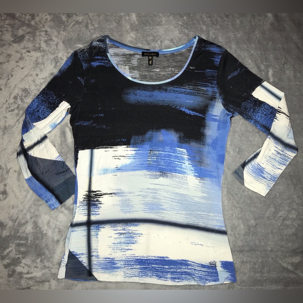 GUC! Escada Abstract Print Top 3/4 Sleeve Shirt size XS Cobalt